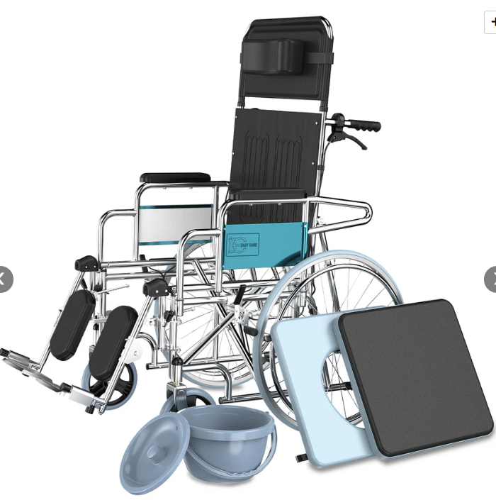 Reclining Folable Wheel chair with Commode